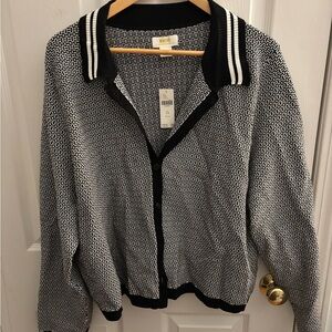 Anthropologie Maeve Plunging Black and White Cardigan Sweater
